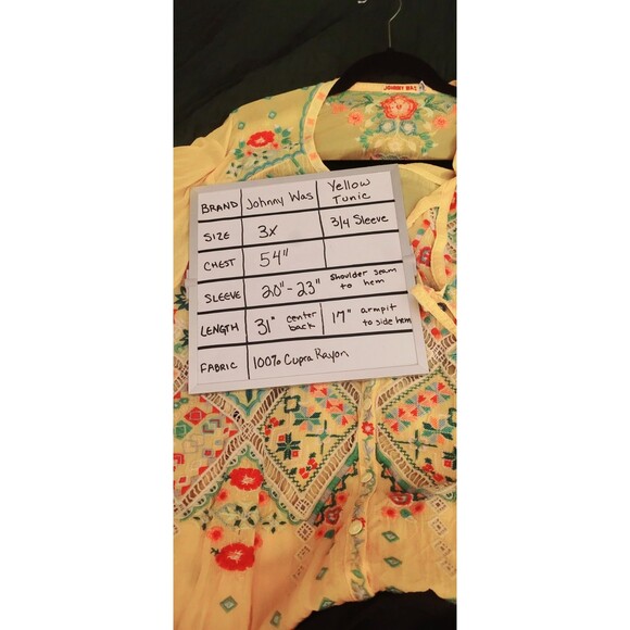 JOHNNY WAS 3x YELLOW FLORAL Arges Tunic - Embroidered - long sleeve Shirt Blouse - Picture 2 of 13